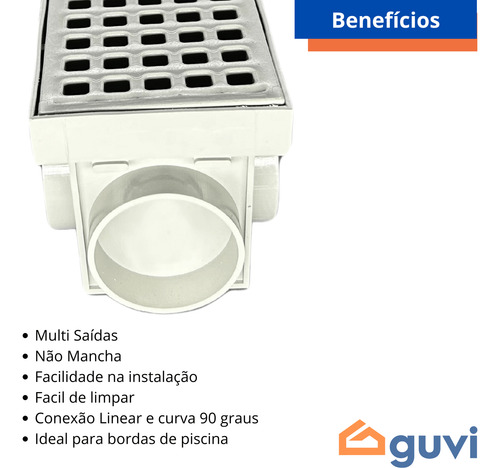 Kit Com 10 Ralo Linear Coletor E Grelha Cinza Piscina Jardim