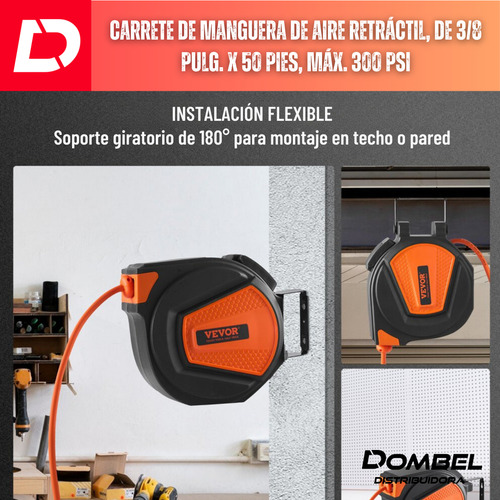 Carrete De Manguera De Aire Retráctil 3/8 X 15 M 300 Psi