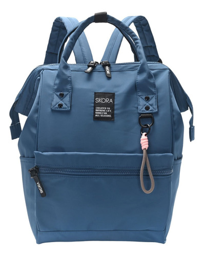 Mochila Boca De Pez Con Llavero Iris Skora Q Color Azul Diseño De La Tela Liso