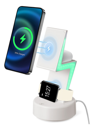 3 En 1 Cargador Inalãmbrico Con Luz Rgb Para iPhone 12-16