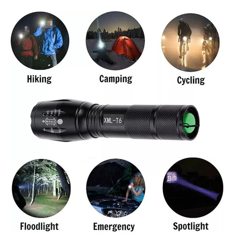 Imagen 2 de 8 de Linterna Led Potente Tactica Militar Recargable Caza Pesca