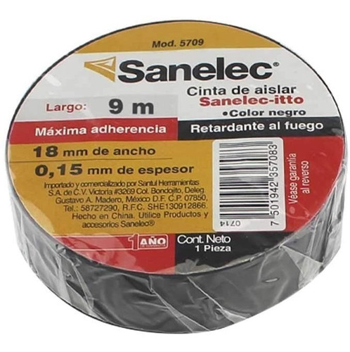 10 Pack Cinta De Aislar 9m Sanelec 5709 