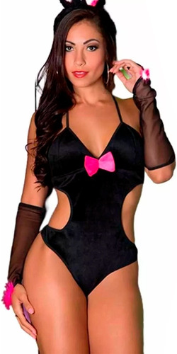 Bory Coelha Playboy Lingerie Tipo Body Coelhinha Conjunto 