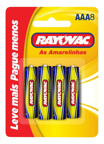 Imagem 1 de 5 de 08 Pilhas Aaa Amarelinha Zinco Rayovac 1 Cartela C/ 8 Unid