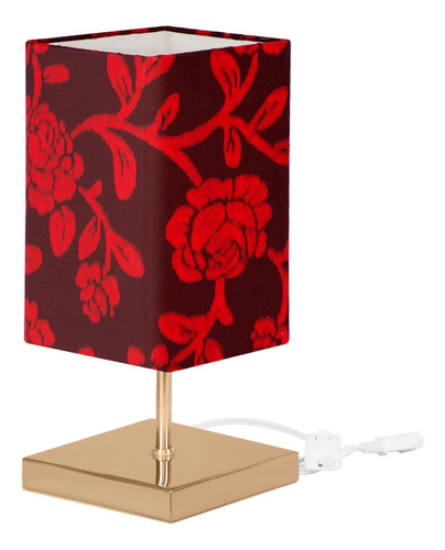 Abajur Eros Quad Floral Vermelho Quadrada New Cobre