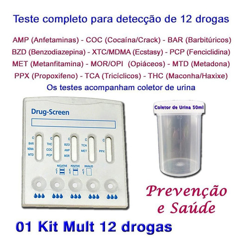 Imagem 2 de 6 de 01 Kit Para Testes De Doze Substâncias Com Coletor De Urina