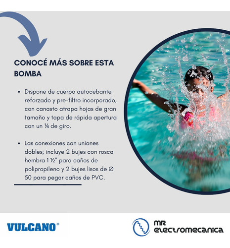 Imagen 4 de 10 de Bomba Autocebante Pileta Piscina Vulcano Bap050 0.50 Hp - Ideal Todo Tipo De Pileta Piscina