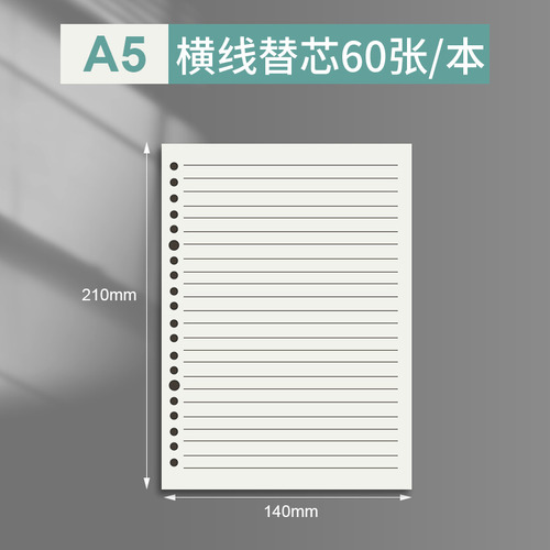 Papel Con Núcleo A5, Línea Horizontal, 20 Agujeros, 60 Hojas
