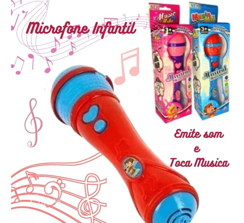 Microfone Infantil Sai A Voz E Toca Musica Brinquedo