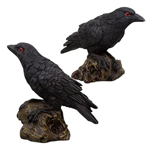2pcs Resin Fake Crow Raven Statue Black Bird Model Hall...