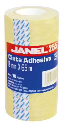 10 Cinta Adhesiva Janel Transparente 12mm X 65m Rollo Chica