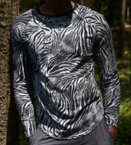 Camiseta Animal Print Playera Manga Larga Hombre Talla M - L