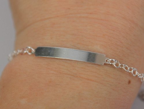 Pulseira Chapa Adulto Prata 925 + Gravação Nome