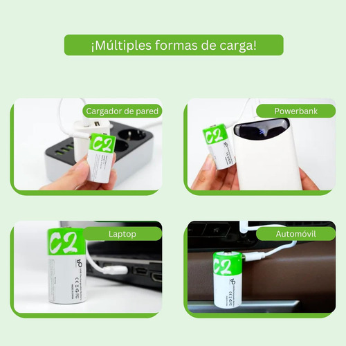 Paquete De 2 Pilas C Oxyglow Recargables Usb C 5600mwh 1.5v Carga Rápida Alta Duración Ideales Para Juguetes, Linternas (verde)