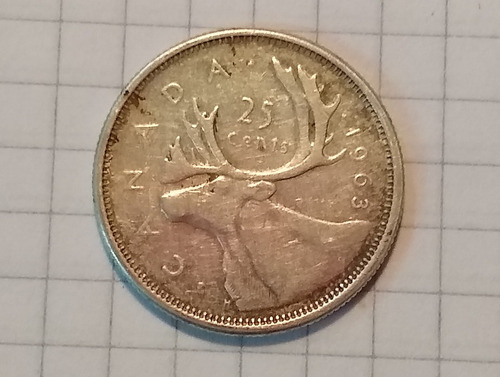 Moneda De Plata Canadá 25 Cv Año 1963,5,9 Grs