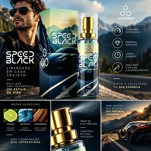 3x Perfumes Speed Black Ozonteck Masculino Spray - Inspiração