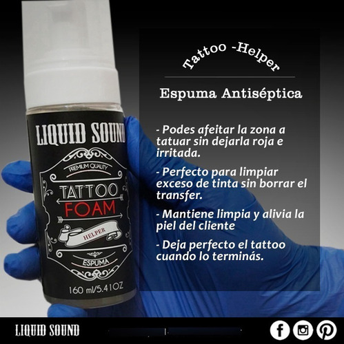 Imagen 2 de 8 de Tattoo Foam Liquid Sound Espuma Para Tatuajes X 160 Ml