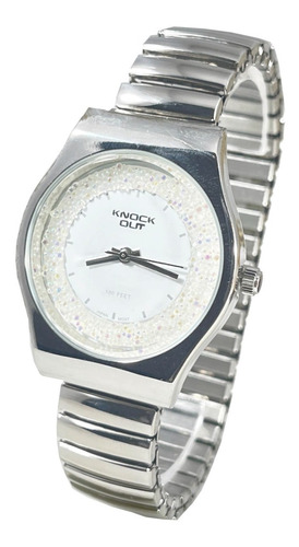 Reloj Knock Out Mujer Malla Extensible Plata Gliter 2490-310