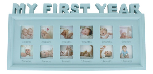 Portarretrato Multiple Bebe 1 Primer Año 12 Fotos Infantil Color Celeste