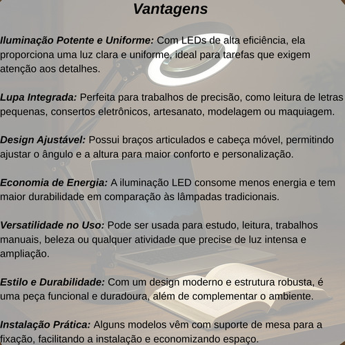 Luminaria Lupa Estética Thevisionaries Ring Light Articulada Mesa Bancada Garra Aumento 5X Lash Designer Esteticista Manicure Extensionista Cílios Iluminação Técnico Eletrônica Maquiadora Relojoeiro