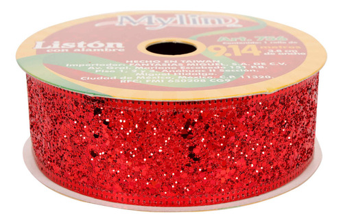 Liston Diamantina Fina Moños Navideño Mylin 3.8cmx9m Color Rojo Color