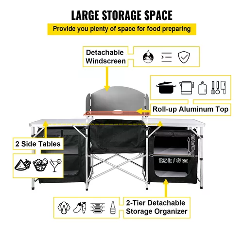 VEVOR Mueble Cocina Al Aire Libre Camping Plegable Mesa de 2