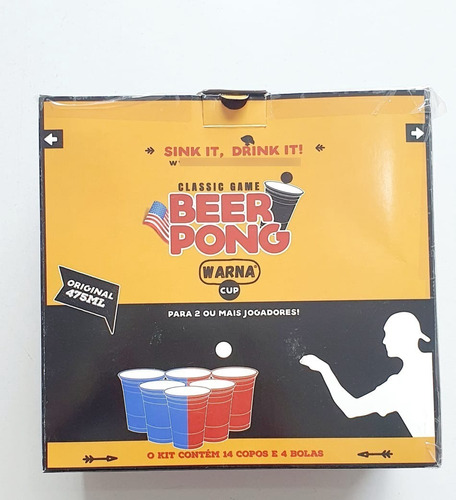 Jogo Beer Pong 14 Copos E 4 Bolinhas Cerveja Pong