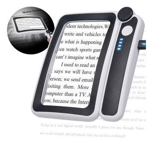 Lupa Grande Con Luces Led, Lámpara De Lectura De Mano, 4x