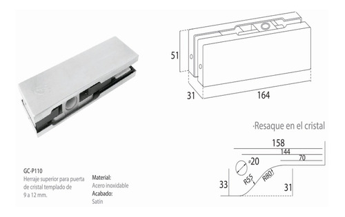 Herraje Superior Para Puerta De Cristal Templado