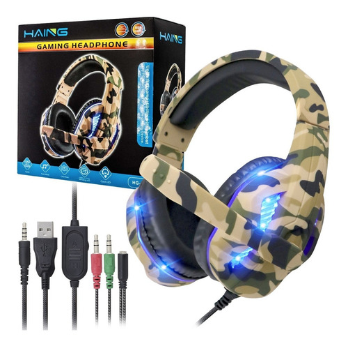 Audifonos Diadema Gamer Militar Usb 3.5mm Pc Laptop Color Militar Hg-5