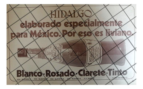 Cartel Publicitario Retro Vino Blanco Hidalgo 1973