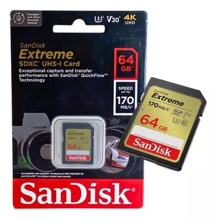 Cartão Sandisk Extreme Sdxc 64gb 170mb/s 4k Câmera Original