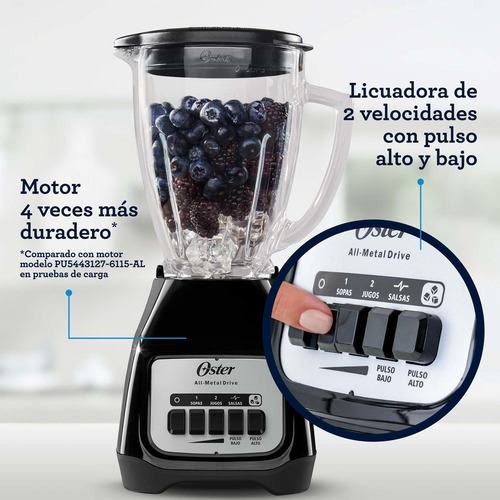 Licuadora Oster BLSTKAG-BPB 1.5 L negra con vaso de vidrio 127V