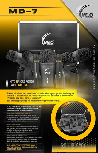 Kit De 7 Micrófonos Para Batería Melo Md-7 Color Negro