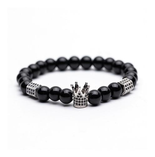 Pulsera Piedra Natural Turmalina Negra Corona Sepador Rodio 