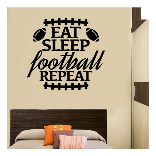 Adhesivo Para Pared Texto Ingle Eat Sleep Football Sport