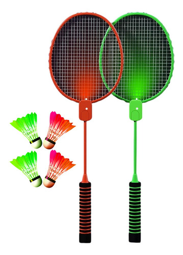 Raquetas De Bádminton Luminosas De 2 Naranja Y Verde