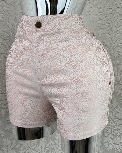 Short De Vestir Corto Casual Bordado Floral Satinado Fresco