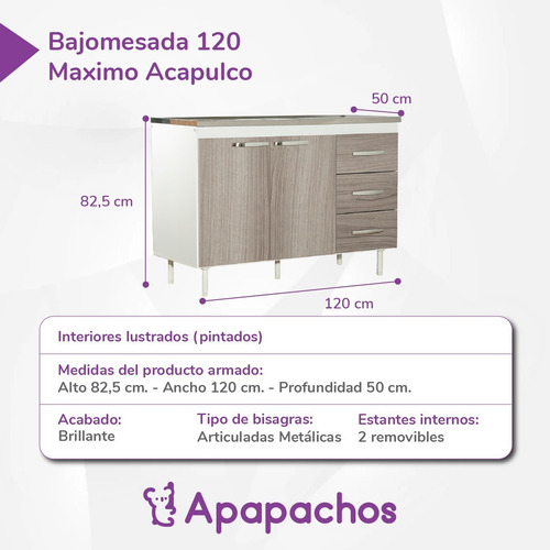 Alacena Y Bajo Mesada 1.20 Melamina Mueble Cocina Gris