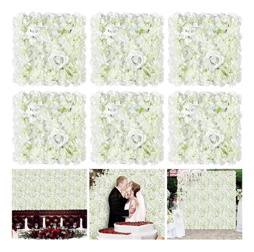 Flores Artificiales Muro Decorativos Rosas Pared 6 Panel Color Blanco