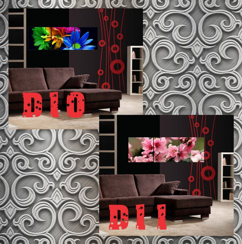 Tríptico Decorativo Flores En Marcado Madera Mdf 9mm