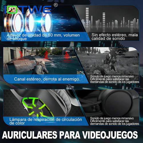Audífonos Gamer Alambricos Diadema Light Rgb Led Pc