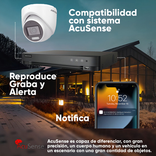 Hikvision Kit De 4 Cámaras De Seguridad Metálicas Turret Con Micrófono Integrado 3k 5mp Dual Light Protección Ip67 Para Uso Exterior + Dvr 8 Mp 4 Canales Turbohd + 4 Canales Ip Ids2ce76k0t-plus