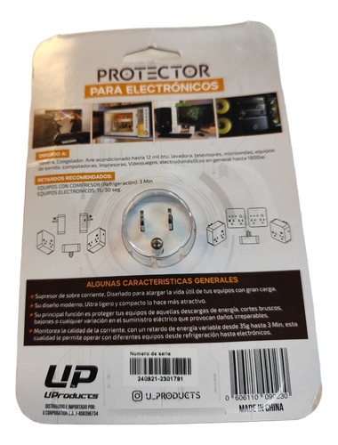 Protector De Voltaje Para Electrónicos Modelo U-03p Up