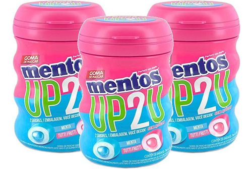 3 Chiclete Garrafa Mentos Up2u Sabor Menta Tutti Frutti 56g