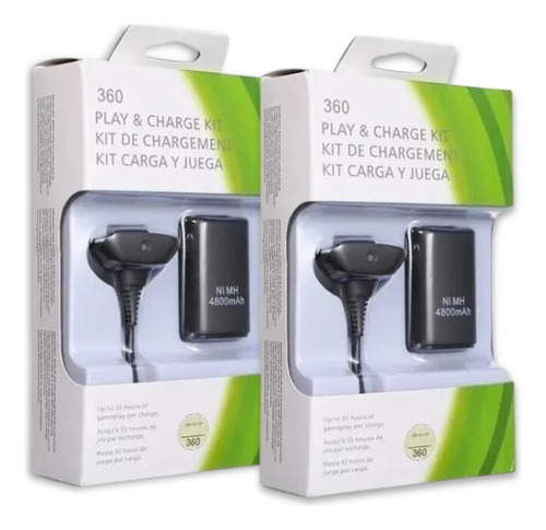 Pack  X2 Batería Recargable Xbox 360 Kit + Cable Cargador 