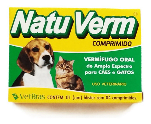 4 Caixas Vermífugo Natuverm Para Cães E Gatos 16 Comprimidos