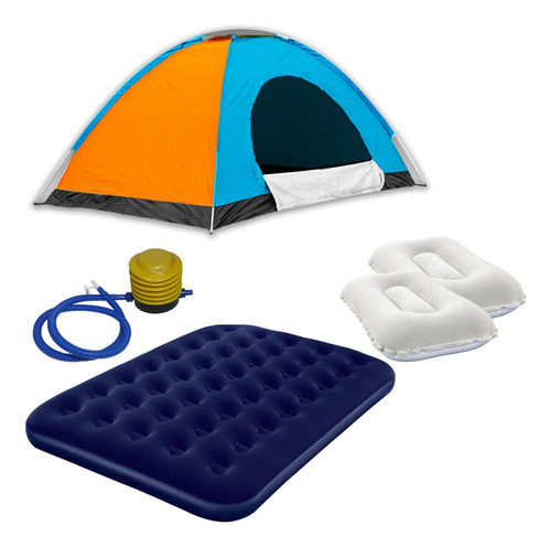 Carpa 4 Personas + Colchon 2 Plazas + 2  Almohadas + Inflad.