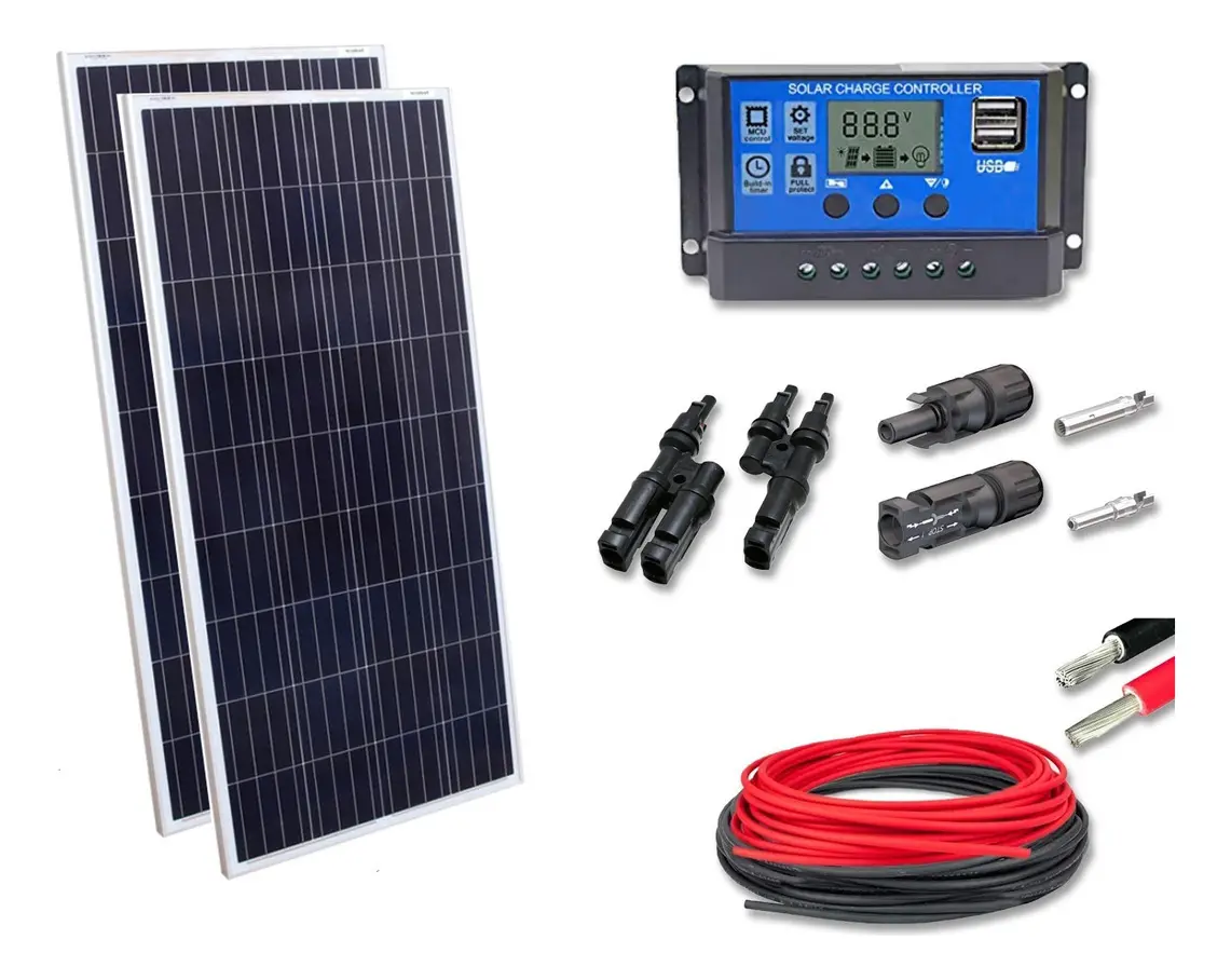 Kit Placa Solar 2x155W Monocristalino 12V/24V Caminhão Controlador 30A