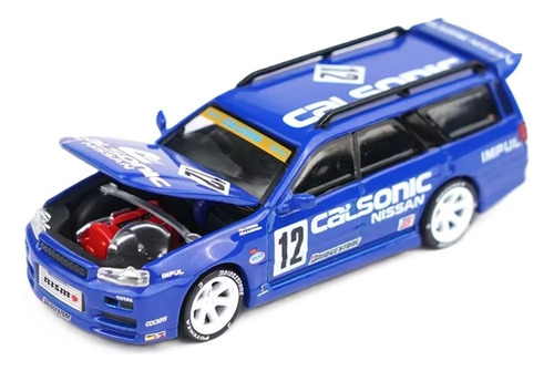 Pop Race Nissan Stagea R34 Calsonic Pr64-59 1/64 Color Azul